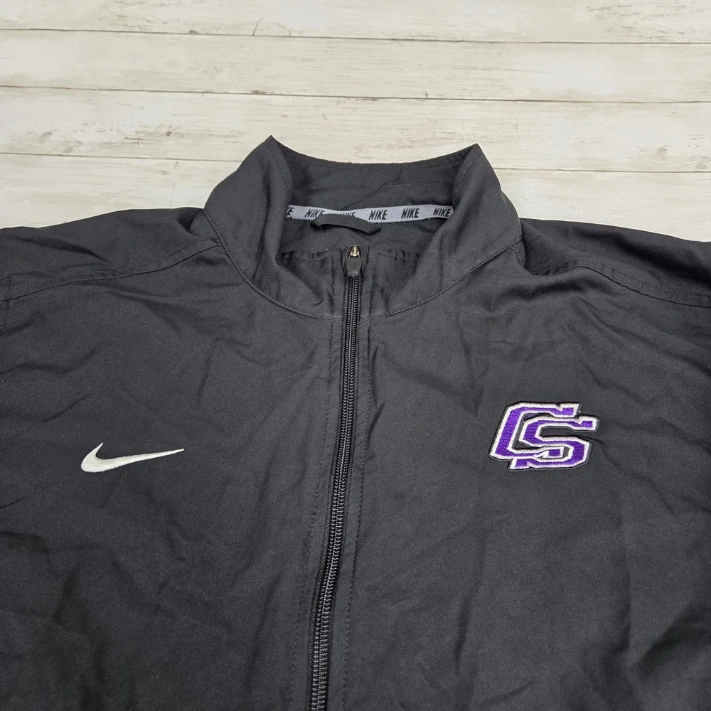 Nike Track Jacket Mens Large Black Dri-FIT Full‎ Zip CS Logo 535632-012 Athletic